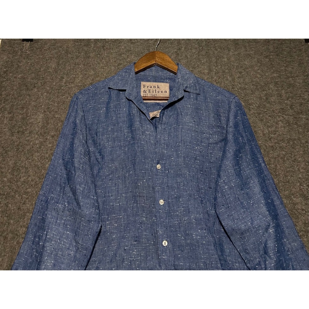 FRANK & EILEEN Hunter Step-Hem Shirtdress in Blue Italian Linen Blend small